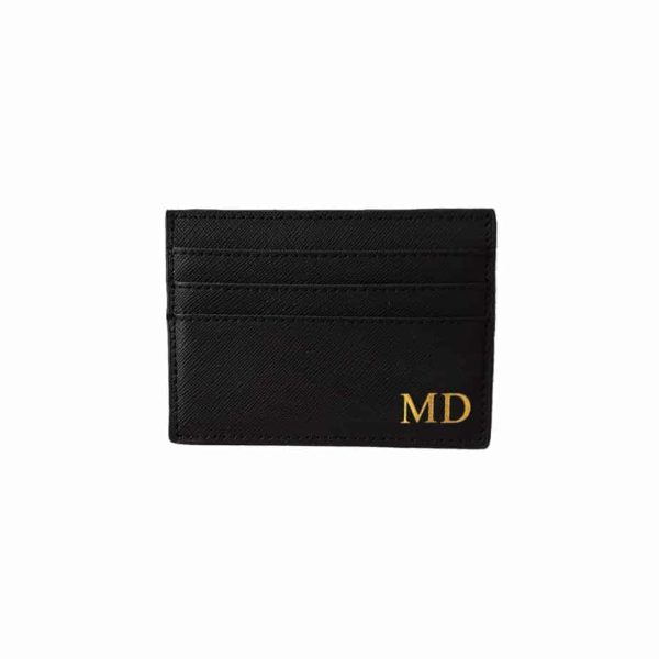 Card Holder in Black Saffiano Leather Wallet Case Personalised with Monogram