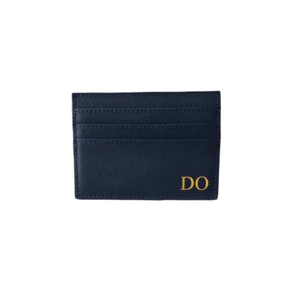 Card Holder in Navy Saffiano Leather Wallet Case Personalised with Monogram