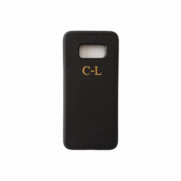 Galaxy S8 Black Case Saffiano Leather Phone Cover Personalised with Monogram