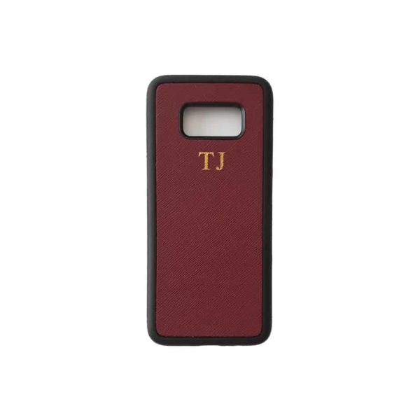 Galaxy S8 Burgundy Case Saffiano Leather Phone Cover Personalised with Monogram