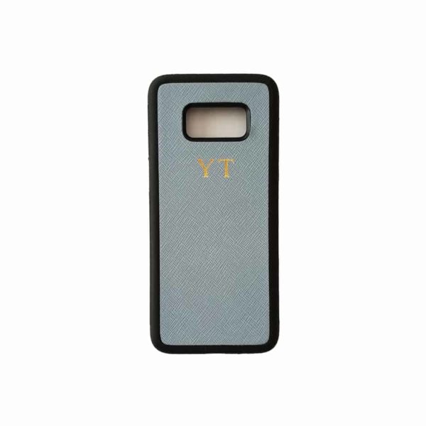 Galaxy S8 Pastel Blue Case Saffiano Leather Phone Cover Personalised with Monogram