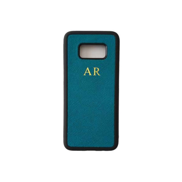 Galaxy S8 Turquoise Case Saffiano Leather Phone Cover Personalised with Monogram