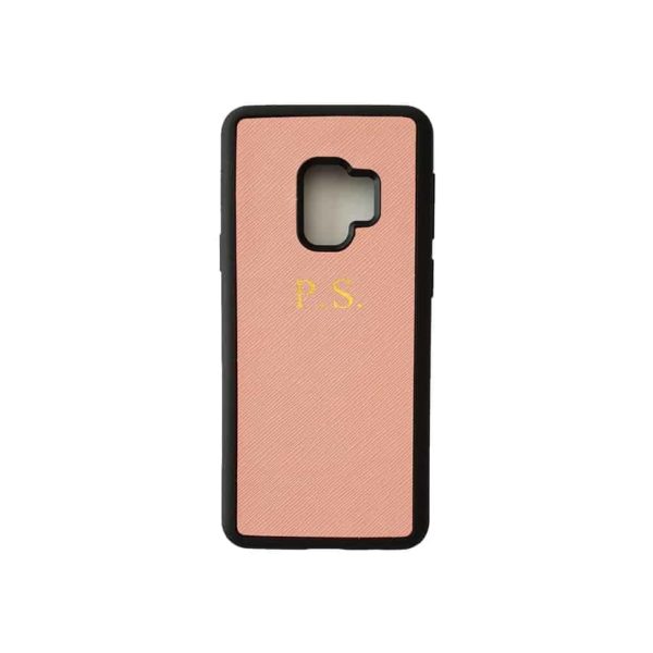 Galaxy S9 Blush Case Saffiano Leather Phone Cover Personalised with Monogram