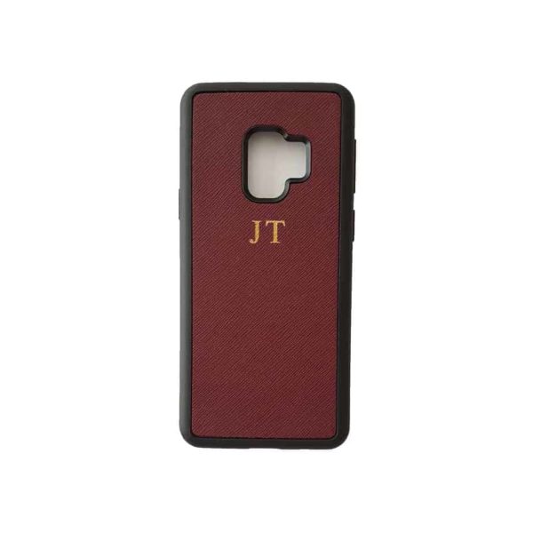 Galaxy S9 Burgundy Case Saffiano Leather Phone Cover Personalised with Monogram