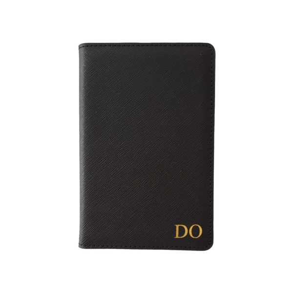 Passport Holder in Black Saffiano Leather Wallet cover Personalised with Monogram