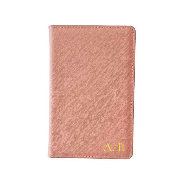 Passport Holder in Blush Saffiano Leather Wallet cover Personalised with Monogram