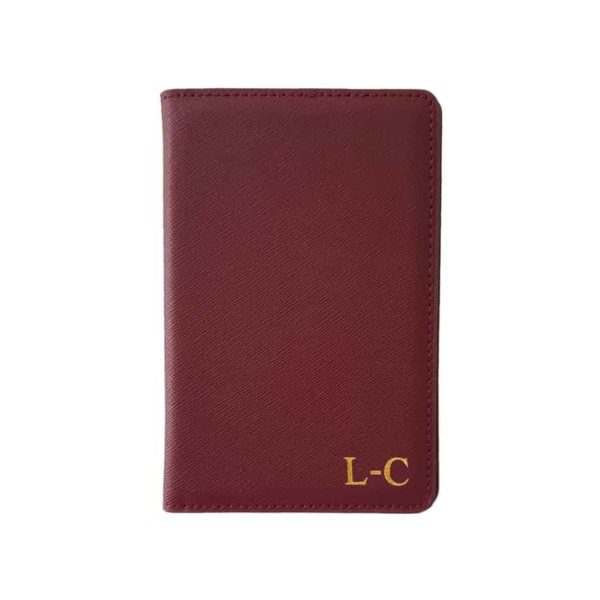 Passport Holder in Burgundy Saffiano Leather Wallet cover Personalised with Monogram