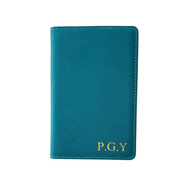 Passport Holder in Turquoise Saffiano Leather Wallet cover Personalised with Monogram