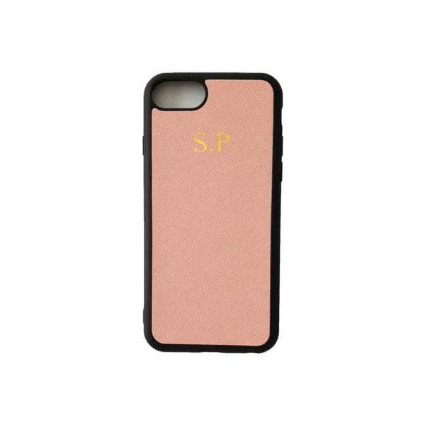 iPhone 6 7 8 Blush Case Saffiano Leather Phone Cover Personalised with Monogram
