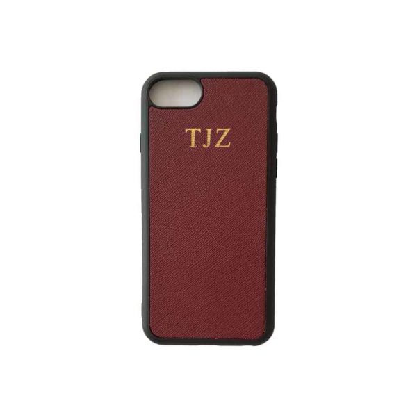 iPhone 6 7 8 Burgundy Case Saffiano Leather Phone Cover Personalised with Monogram