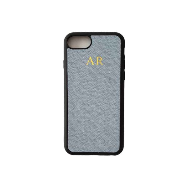 iPhone 6 7 8 Pastel Blue Case Saffiano Leather Phone Cover Personalised with Monogram