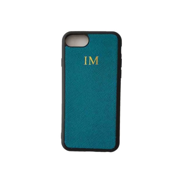 iPhone 6 7 8 Turquoise Case Saffiano Leather Phone Cover Personalised with Monogram