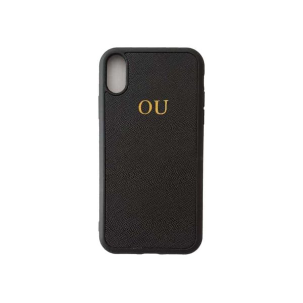 iPhone X Black Case Saffiano Leather Phone Cover Personalised with Monogram