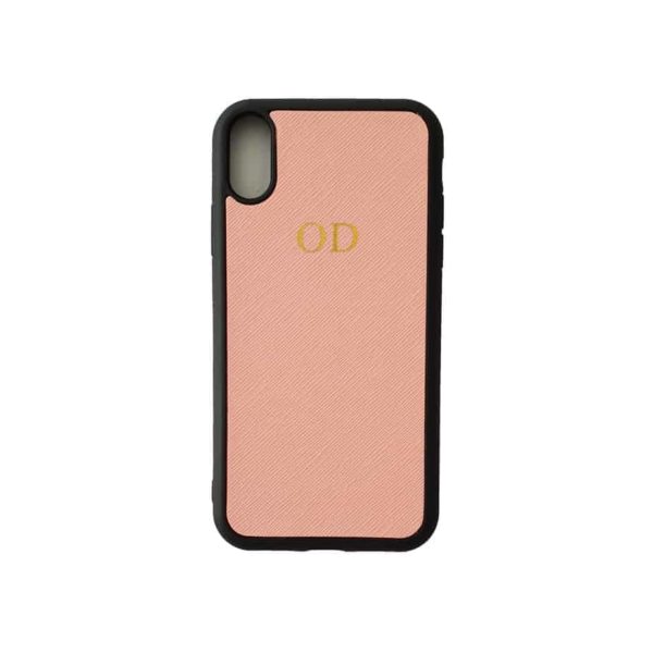iPhone X Blush Case Saffiano Leather Phone Cover Personalised with Monogram