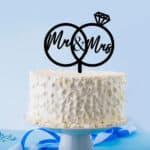 Mr and Mrs Cake Topper in Black acrylic on a 1 tier white cake
