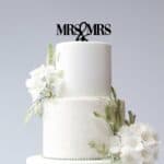 Mrs and Mrs Cake Topper in Black acrylic on a 2 tier wedding cake