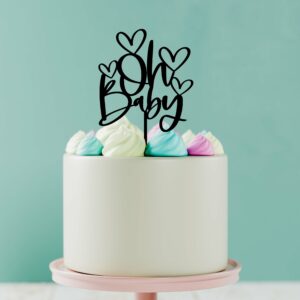 OH BABY cake topper in black acrylic on Peach roses and lavender cake
