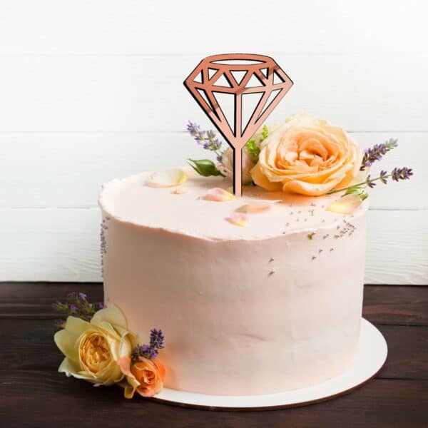 Diamond Cake topper - Rose Gold Acrylic on a one tier blush pink cake