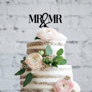 Mr and Mr Cake Topper in Black acrylic on a 2 tier naked wedding cake