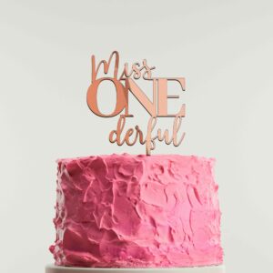 Miss Onederful birthday cake topper in rose gold acrylic - Pink cake