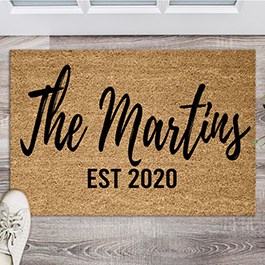Personalised Door Mat, Natural Coir UV-Printed with Family Name in Black